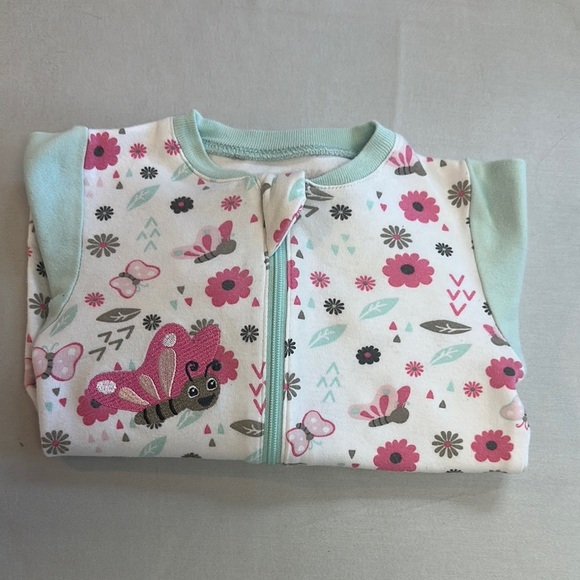 Tuffy - baby onesie sleeper with Pink and Mint Design and butterfly patch - Picture 1 of 4